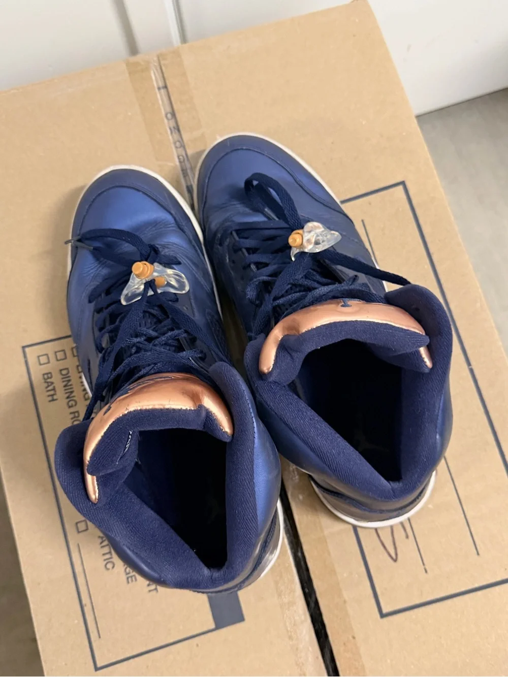 Jordan Men's Navy Blue High-Top Sneakers with Copper Accent